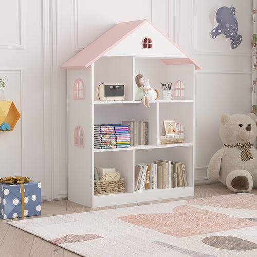 Estantería para niños Vipsali 107x83x30 cm Blanco/Rosa [en.casa]