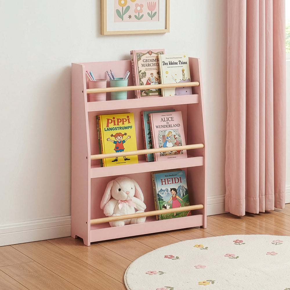 Estantería infantil Virer de 3 niveles 78x60x18cm - Rosa/Natural [en.casa]