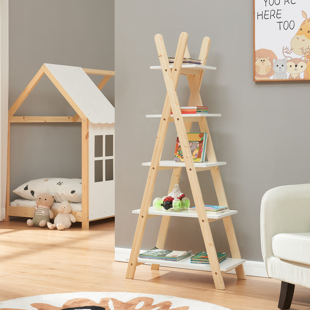 Estantería Vanlilu madera de pino 145x65x32 cm natural/blanco [en.casa] - premiumXL