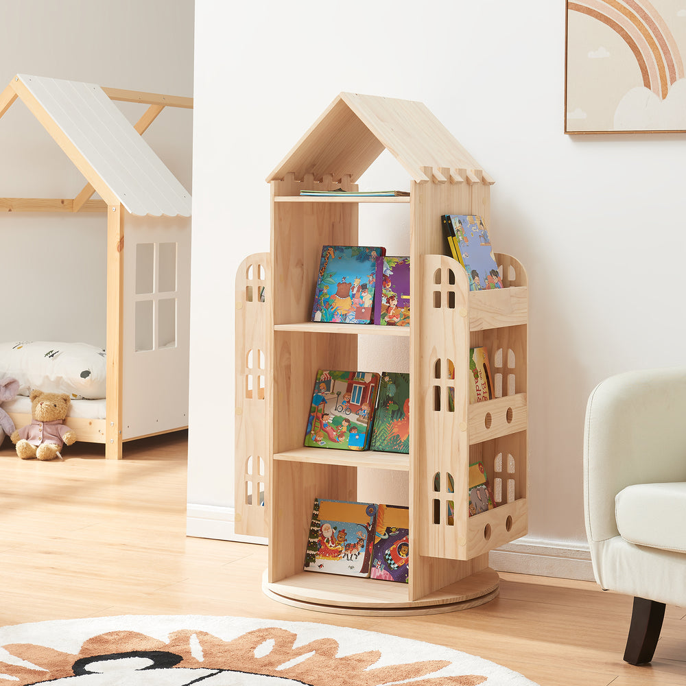 Estantería giratoria para niños Sanköre 122x64x43 cm madera de pino natural [en.casa] - premiumXL
