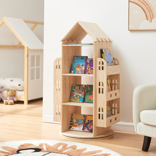 Estantería giratoria para niños Sanköre 122x64x43 cm madera de pino natural [en.casa] - premiumXL