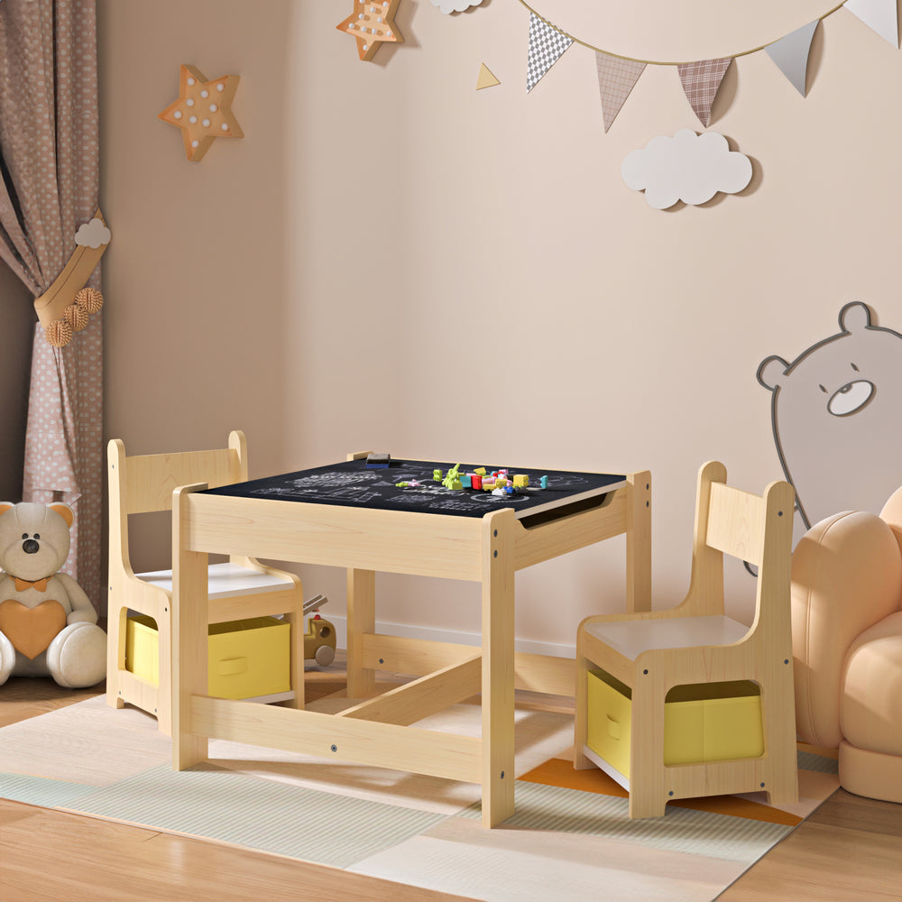 Mesa infantil con 2 sillas Irixoa con cajas natural [en.casa] - premiumXL