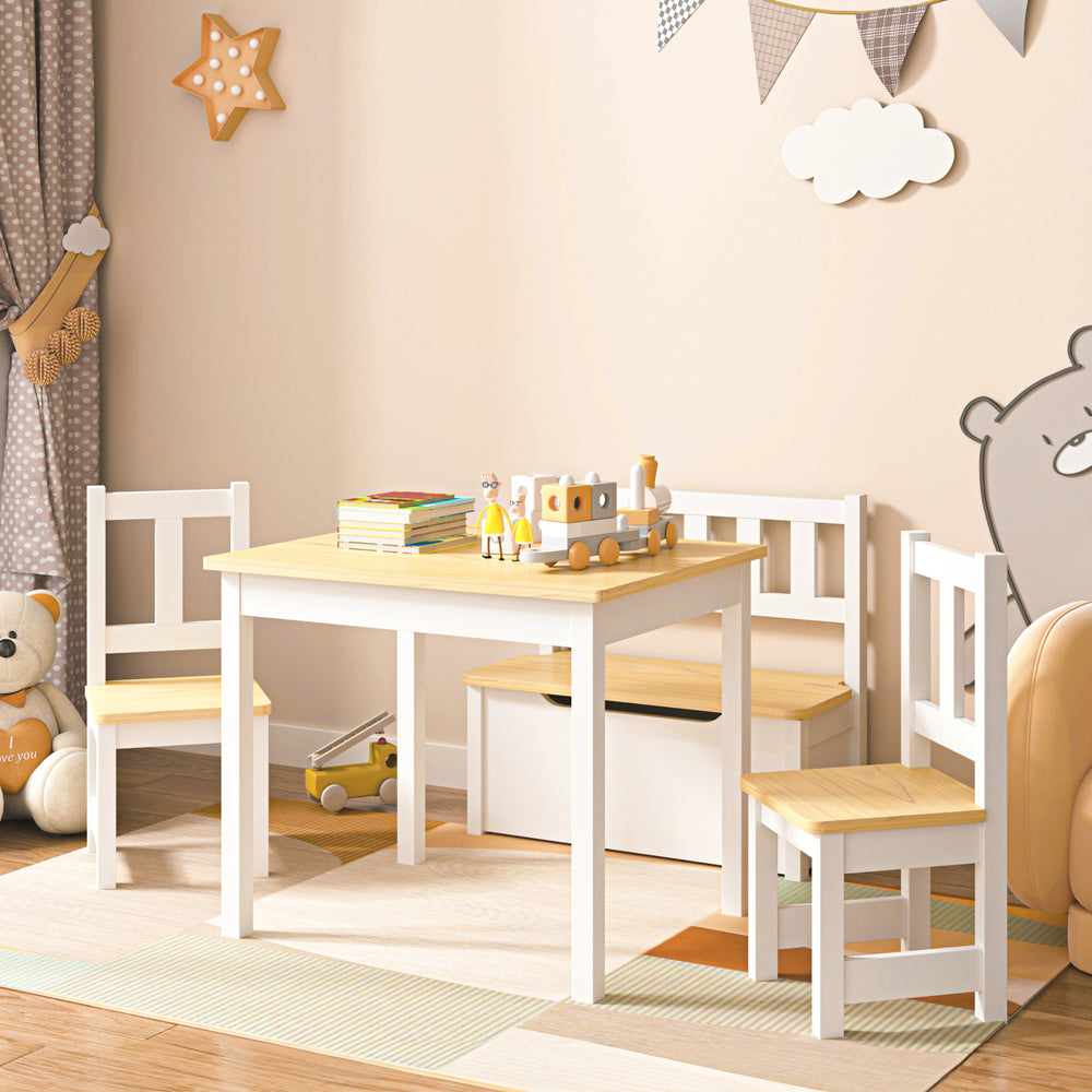 Juego de mesa infantil Lousame madera de pino natural / blanco [en.casa] - premiumXL