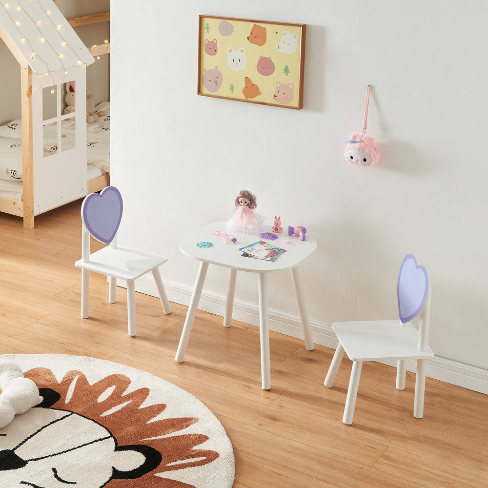 Conjunto de mesa y sillas para niños Siljan con corazón - diseño blanco/lila [en.casa] - premiumXL
