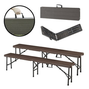 Banco plegable - Set Lillestrøm 2 - piezas aspecto madera, marrón oscuro [en.casa] - premiumXL