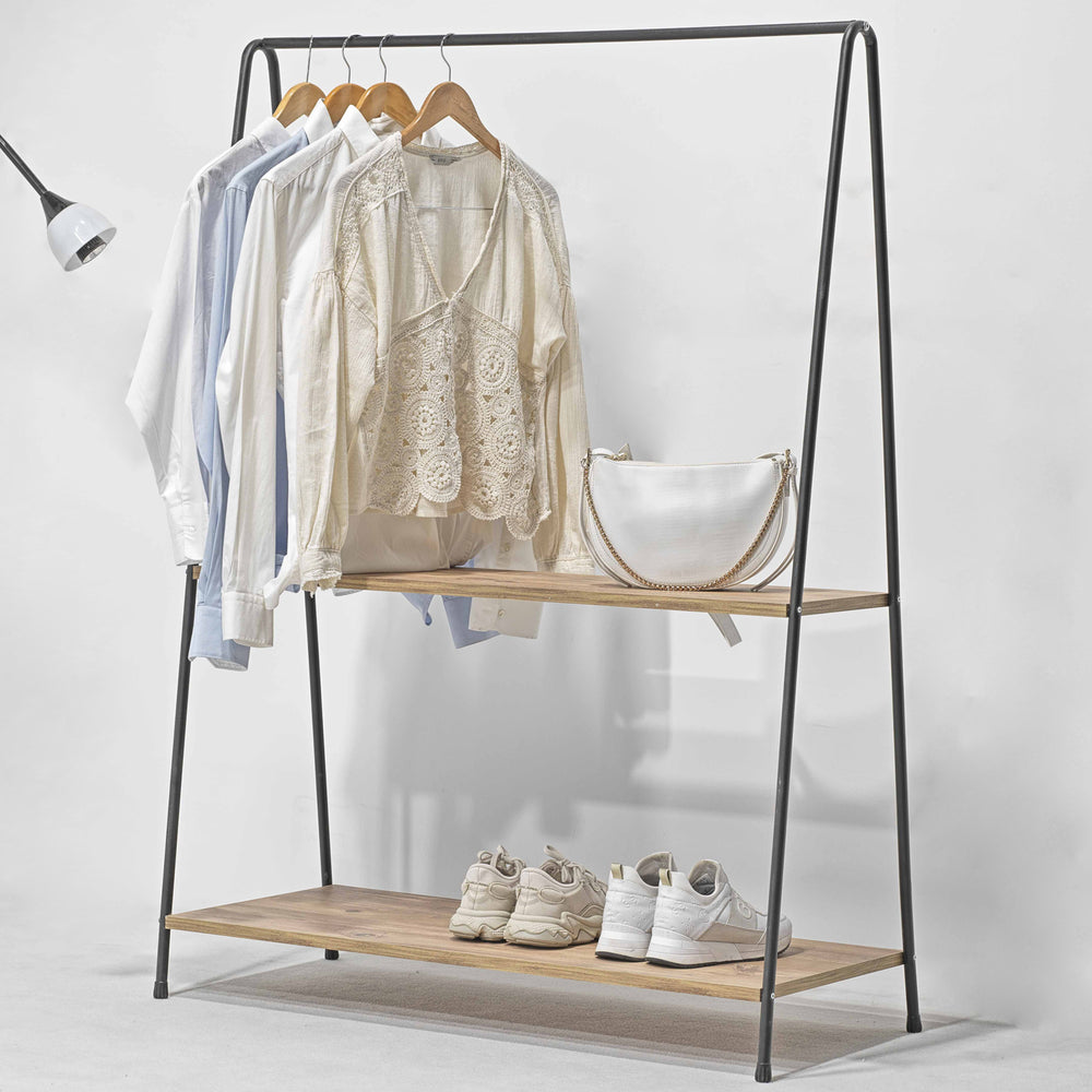 Perchero Bramsnæs con 2 estantes 139 x 100 x 46 cm Negro / aspecto nogal [en.casa]