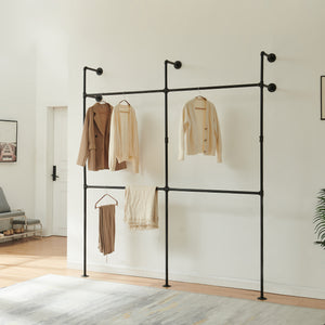 Barra para colgar ropa montaje en pared Kenävatka acero negro [en.casa]