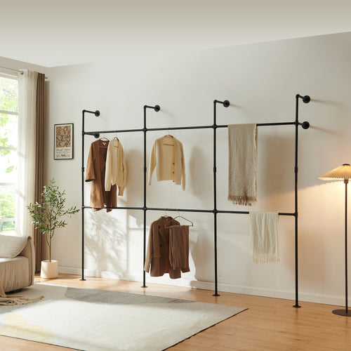 Barra para colgar ropa montaje en pared Kenävatka acero negro [en.casa]