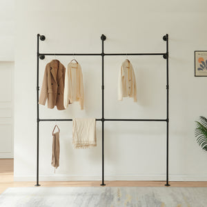 Barra para colgar ropa montaje en pared Kenävatka acero negro [en.casa]