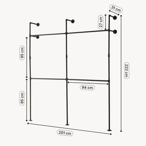 Barra para colgar ropa montaje en pared Kenävatka acero negro [en.casa]