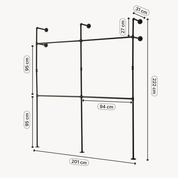 Barra para colgar ropa montaje en pared Kenävatka acero negro [en.casa]