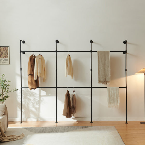 Barra para colgar ropa montaje en pared Kenävatka acero negro [en.casa]