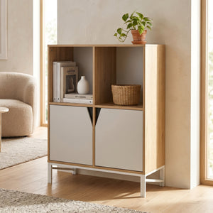 Cómoda Kerrköndam 94x76x40 cm aspecto roble/blanco [en.casa]