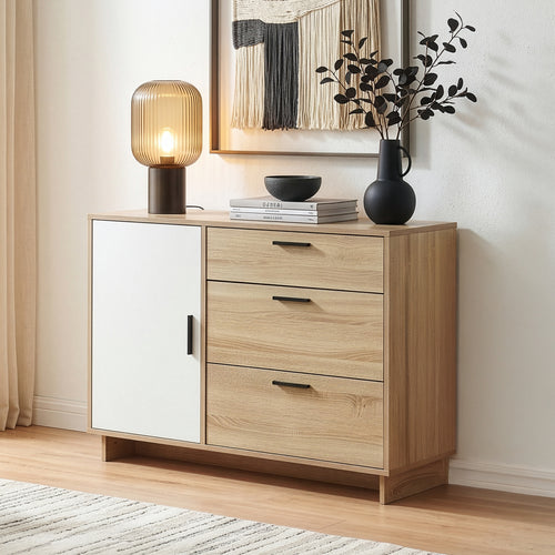 Aparador Kenta 100x35x72 cm aspecto roble Sonoma/Blanco [en.casa]