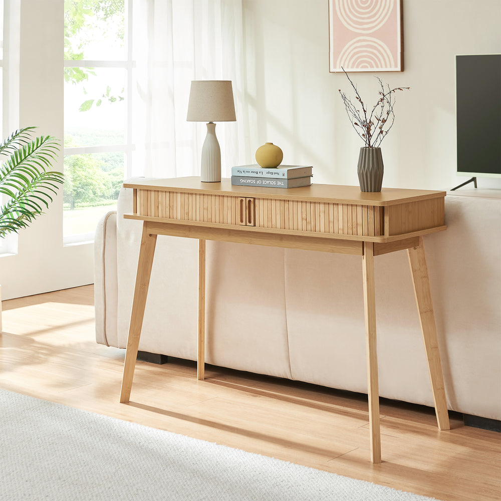 Mesa consola Tysvær con puertas bambú 110x40x78cm - Natural [en.casa]
