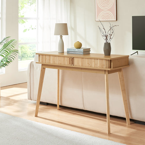 Mesa consola Tysvær con puertas bambú 110x40x78cm - Natural [en.casa]