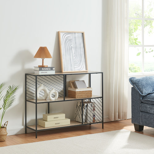 Consola Övertorneå 100x30x75 cm negro/roble [en.casa] - premiumXL