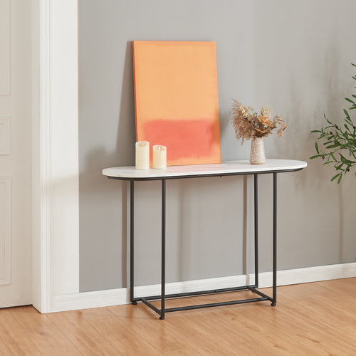 Consola Nordfron 120x40x75 cm mármol, blanco [en.casa] - premiumXL