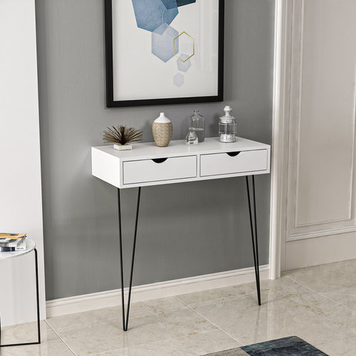 Mesa consola Ebeltoft con 2 cajones 90x90x40 cm Blanco [en.casa]