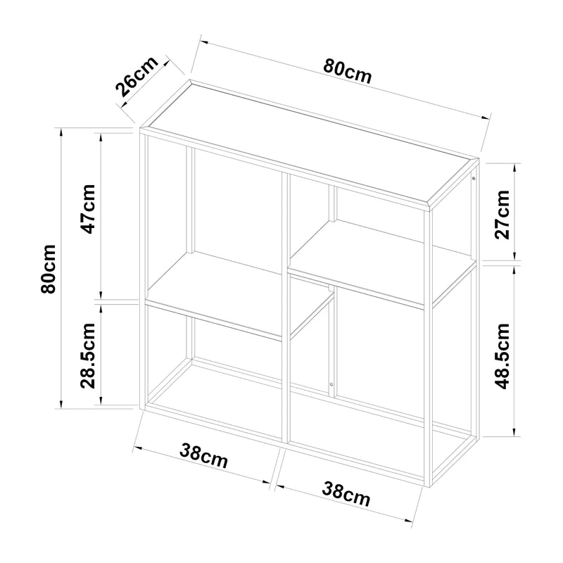 Esquema acotado Mesa consola Strömstad 3 estantes acero 80x80x26cm - Blanco o Negro mate [en.casa]