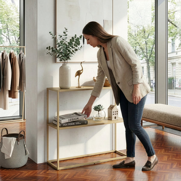 Mesa consola Strömstad 2 estantes acero 80x80x26cm - [en.casa]