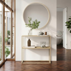 Mesa consola Strömstad 2 estantes acero 80x80x26cm - [en.casa]