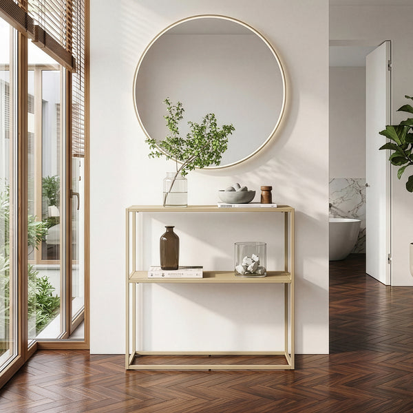 Mesa consola Strömstad 2 estantes acero 80x80x26cm - [en.casa]