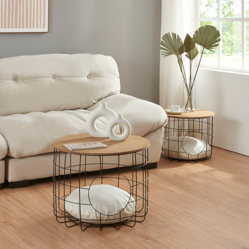 Juego de mesa de mimbre Haapajärvi en set de 2 con cueva para gatos [en.casa]