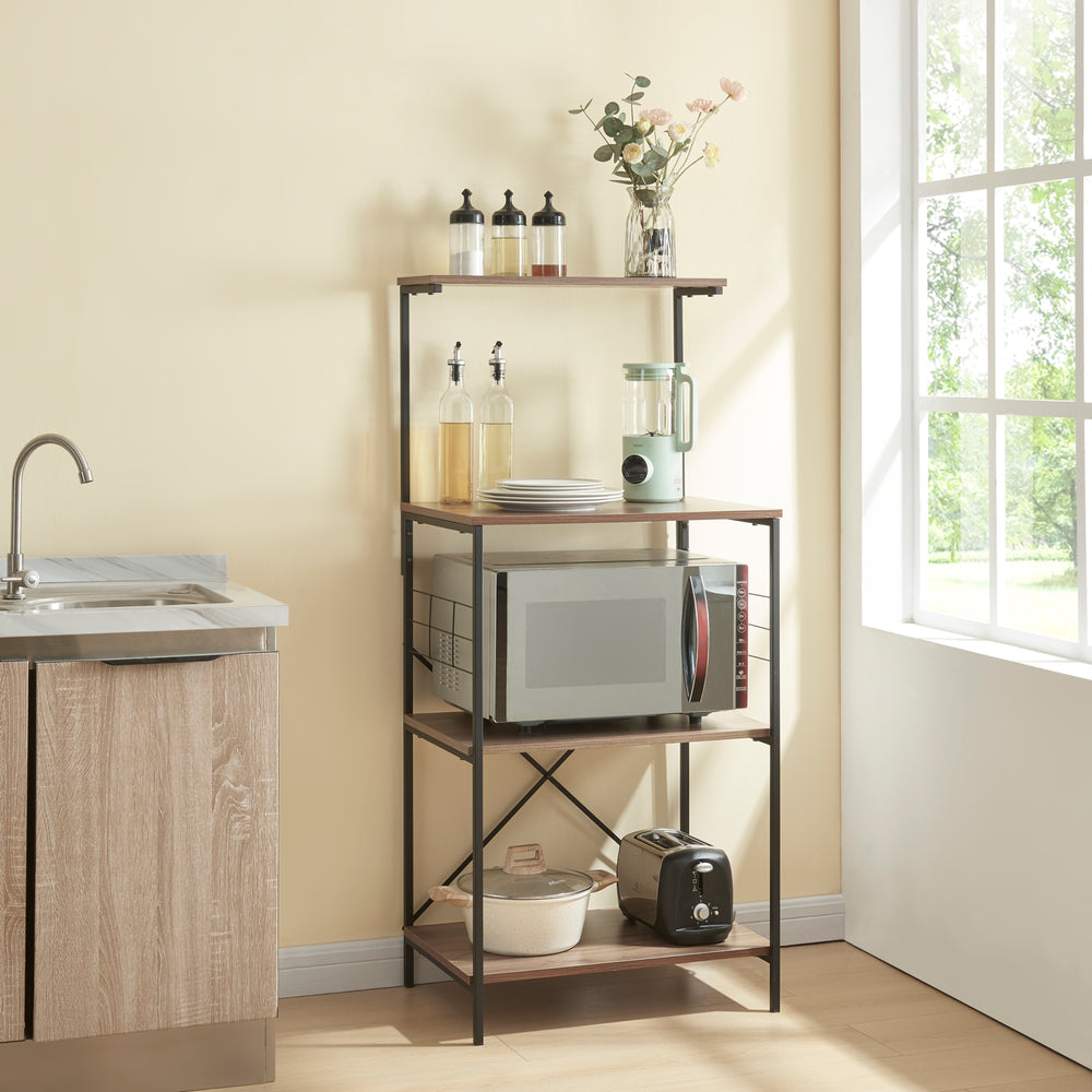 Estantería Billund con 4 estantes 133 x 60 x 42 cm Negro / Nogal - Aspecto [en.casa] - premiumXL