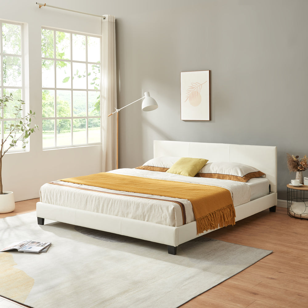 Cama de cuero sintético Albacete 180x200cm blanco Corium - premiumXL