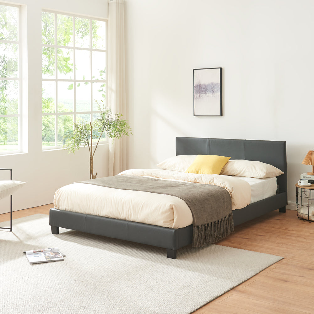 Cama de cuero sintético Albacete 140x200 cm gris oscuro Corium - premiumXL