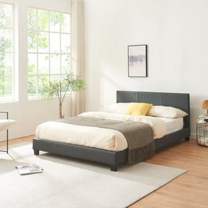 Cama de cuero sintético Albacete 140x200 cm gris oscuro Corium - premiumXL