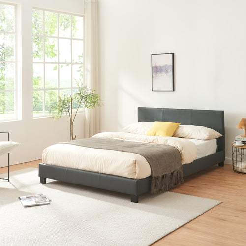 Cama de cuero sintético Albacete 140x200 cm gris oscuro Corium - premiumXL