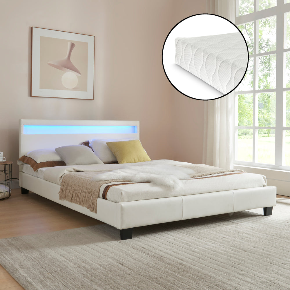 Cama tapizada Paris LED RGB iluminación colchón de espuma fría en varias versiones Corium - premiumXL