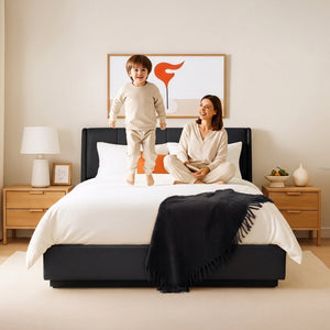 Cama tapizado LED Tröstiar con somier abatible 140/160/180x200cm [en.casa]