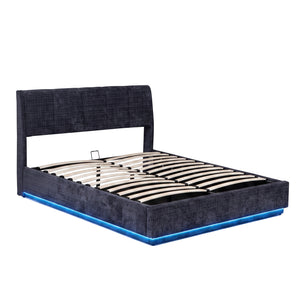 Cama tapizado LED Tröstiar con somier abatible 140/160/180x200cm [en.casa]