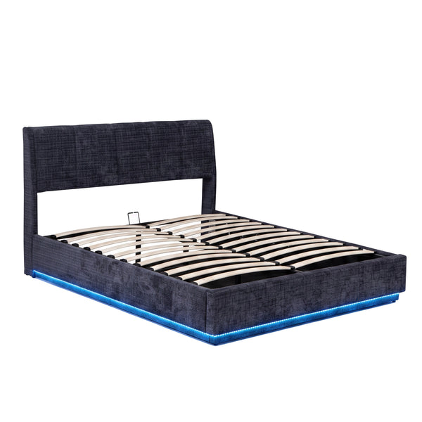 Cama tapizado LED Tröstiar con somier abatible 140/160/180x200cm [en.casa]