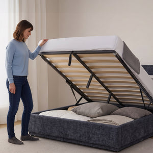 Cama tapizado LED Tröstiar con somier abatible 140/160/180x200cm [en.casa]