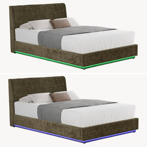 Cama tapizado LED Tröstiar con somier abatible 140/160/180x200cm [en.casa]