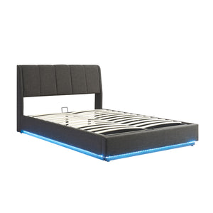 Cama tapizado LED Tröstiar con somier abatible 140/160/180x200cm [en.casa]