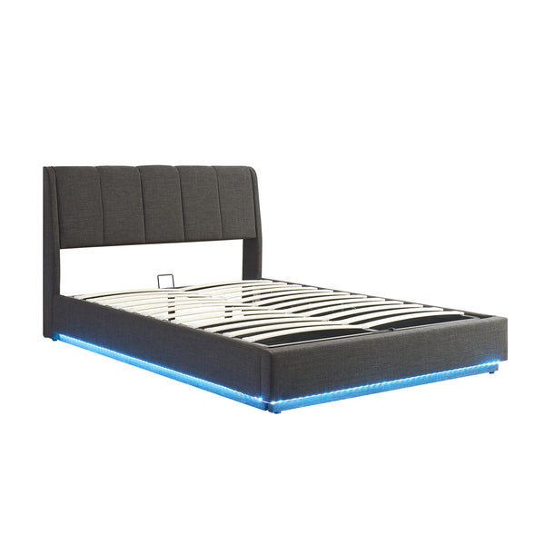Cama tapizado LED Tröstiar con somier abatible 140/160/180x200cm [en.casa]