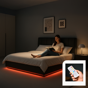 Cama tapizado LED Tröstiar con somier abatible 140/160/180x200cm [en.casa]
