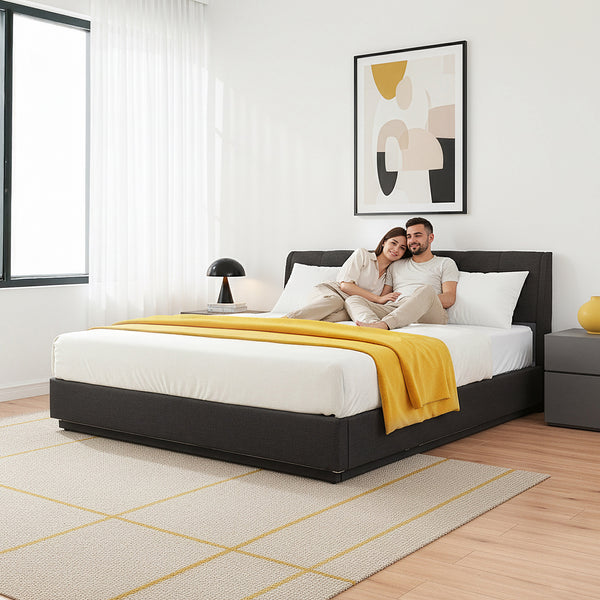 Cama tapizado LED Tröstiar con somier abatible 140/160/180x200cm [en.casa]