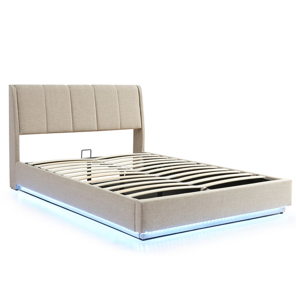 Cama tapizado LED Tröstiar con somier abatible 140/160/180x200cm [en.casa]