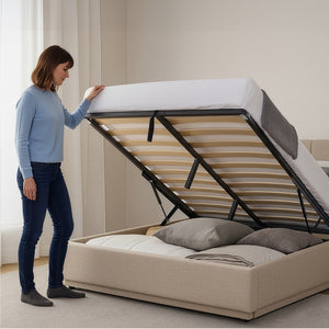 Cama tapizado LED Tröstiar con somier abatible 140/160/180x200cm [en.casa]
