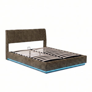 Cama tapizado LED Tröstiar con somier abatible 140/160/180x200cm [en.casa]