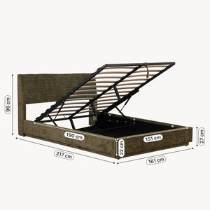 Cama tapizado LED Tröstiar con somier abatible 140/160/180x200cm [en.casa]