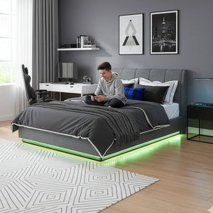 Cama tapizada LED Tröstiar [en.casa]