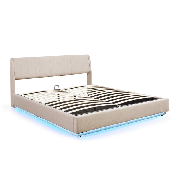 Cama tapizado LED Tröstiar con somier abatible 140/160/180x200cm [en.casa]