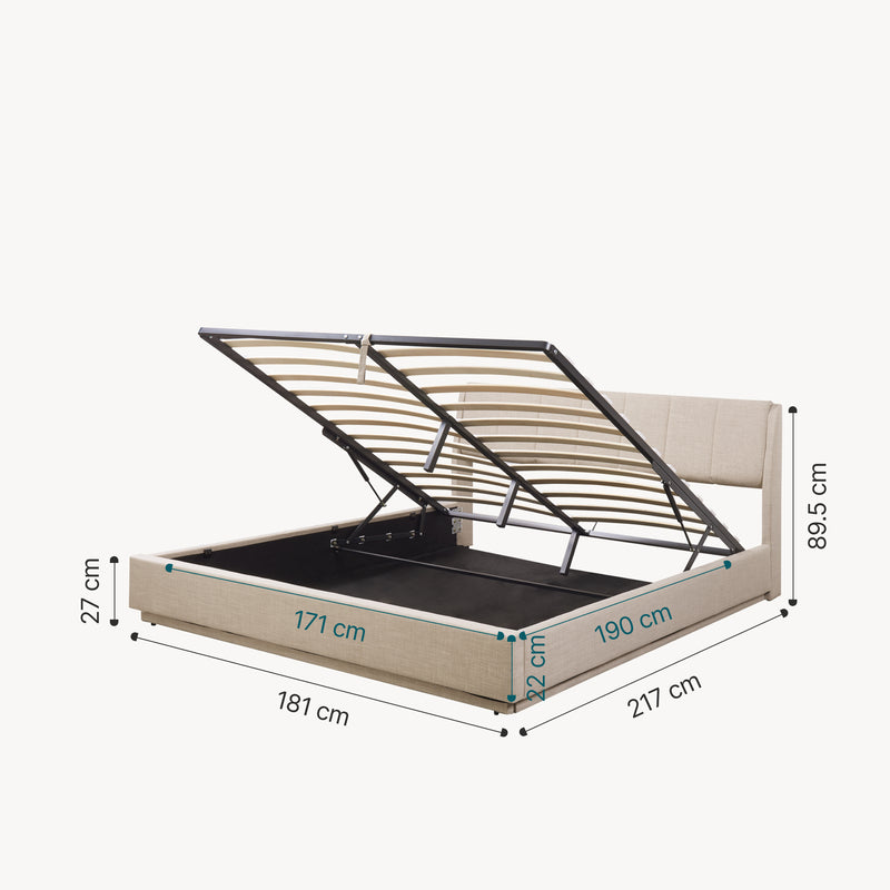 Esquema acotado Cama tapizado LED Tröstiar con somier abatible 140/160/180x200cm [en.casa]